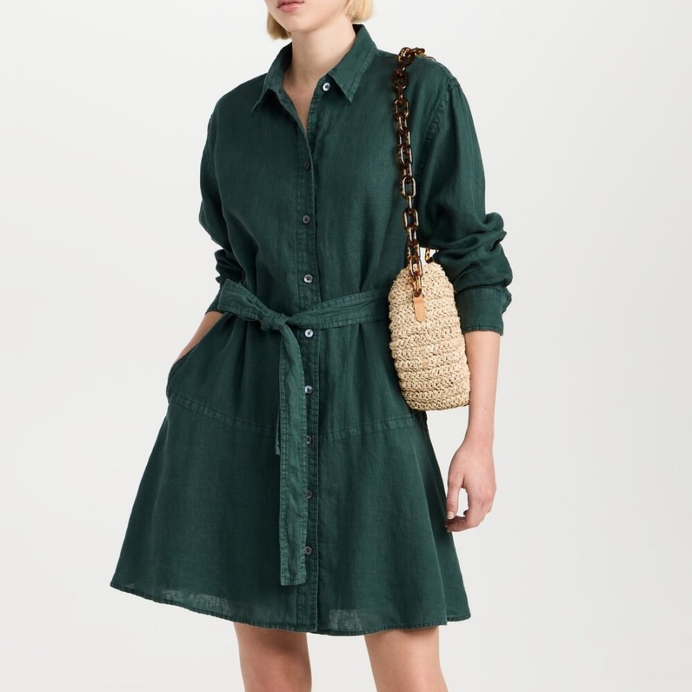 Alex Mill pine green Lili linen shirt dress pockets M Medium New NWT MSRP $215